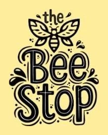 The Bee Stop — the café's hand-lettered bee logo